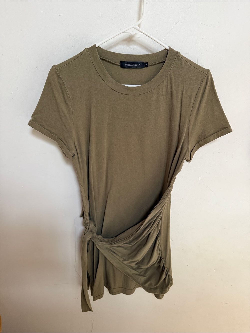 3/$10 Merokeety Olive wrap Short Sleeve dress
